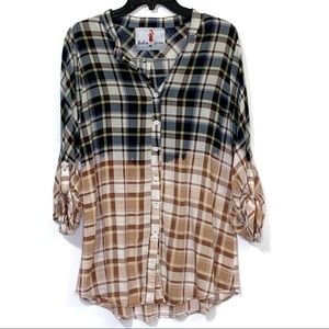 Boho Jane Roadie Ombre Plaid Button Up Top Sz Small